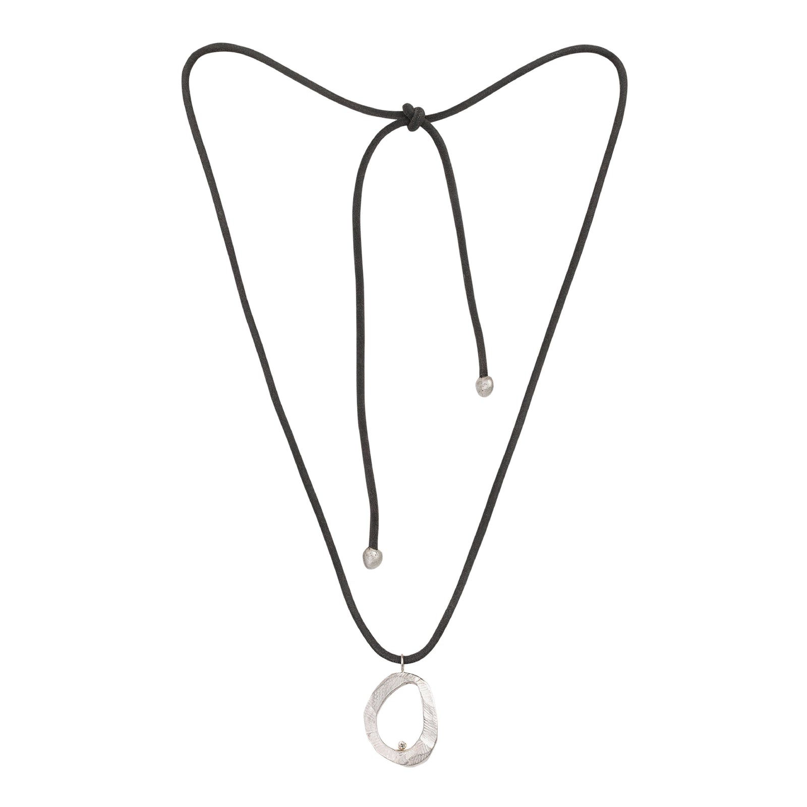 Leather and diamond pendant Necklace-Chikahisa Studio