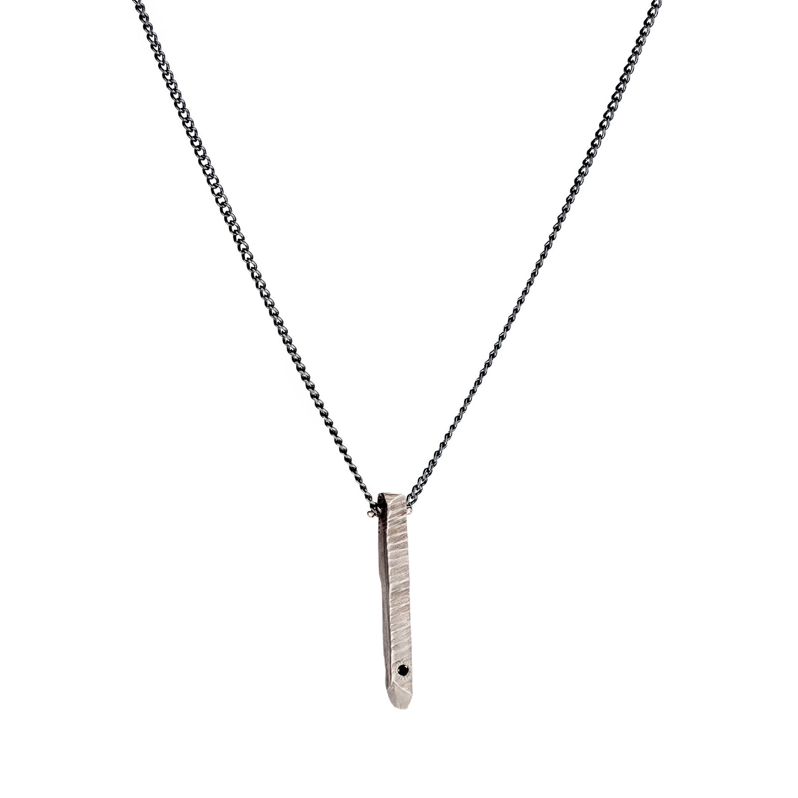 Silver Stonehenge Black Diamond Stick Necklace-Chikahisa Studio