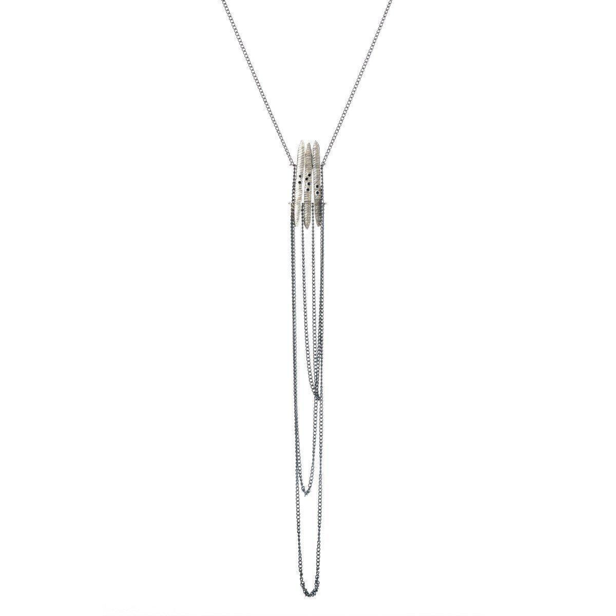 Silver Stonehenge Trio w/ Diamonds Necklace-Chikahisa Studio